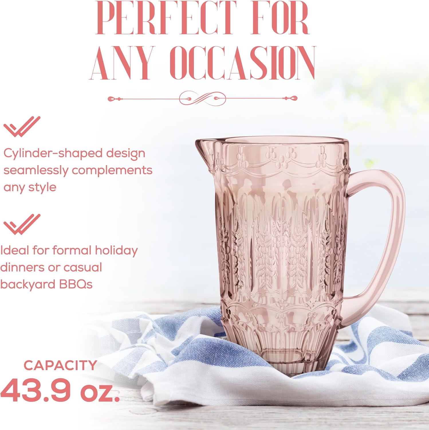 Vintage Glass Pitcher for Homemade Beverages | Classic Design for Water, Juice, Iced Tea & More